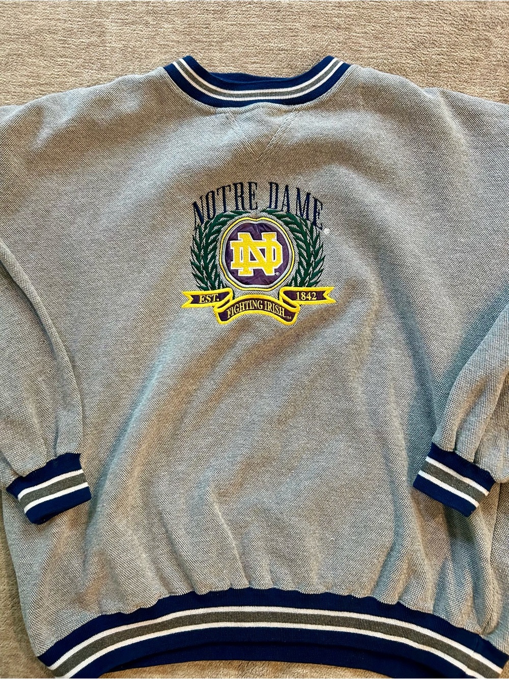 Vintage Notre Dame Fighting Irish Gray Crewneck Sweatshirt